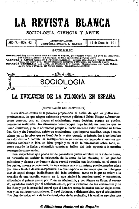 La Revista Blanca no 62 AÑO III, 15-1-1901
